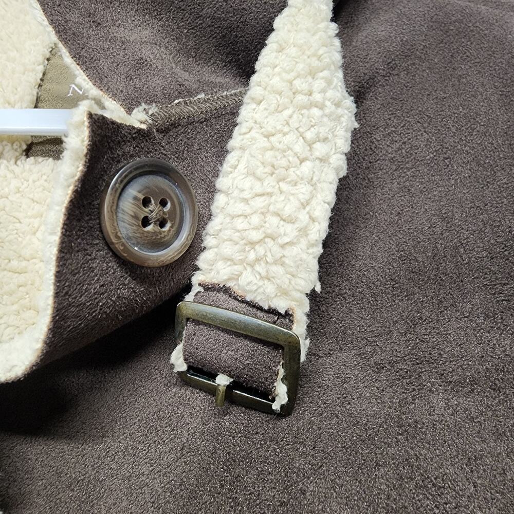 Vintage Old Navy Womens Faux Suede Jacket Size L Brown Sherpa Lined Buckle Y2K - Picture 6 of 14